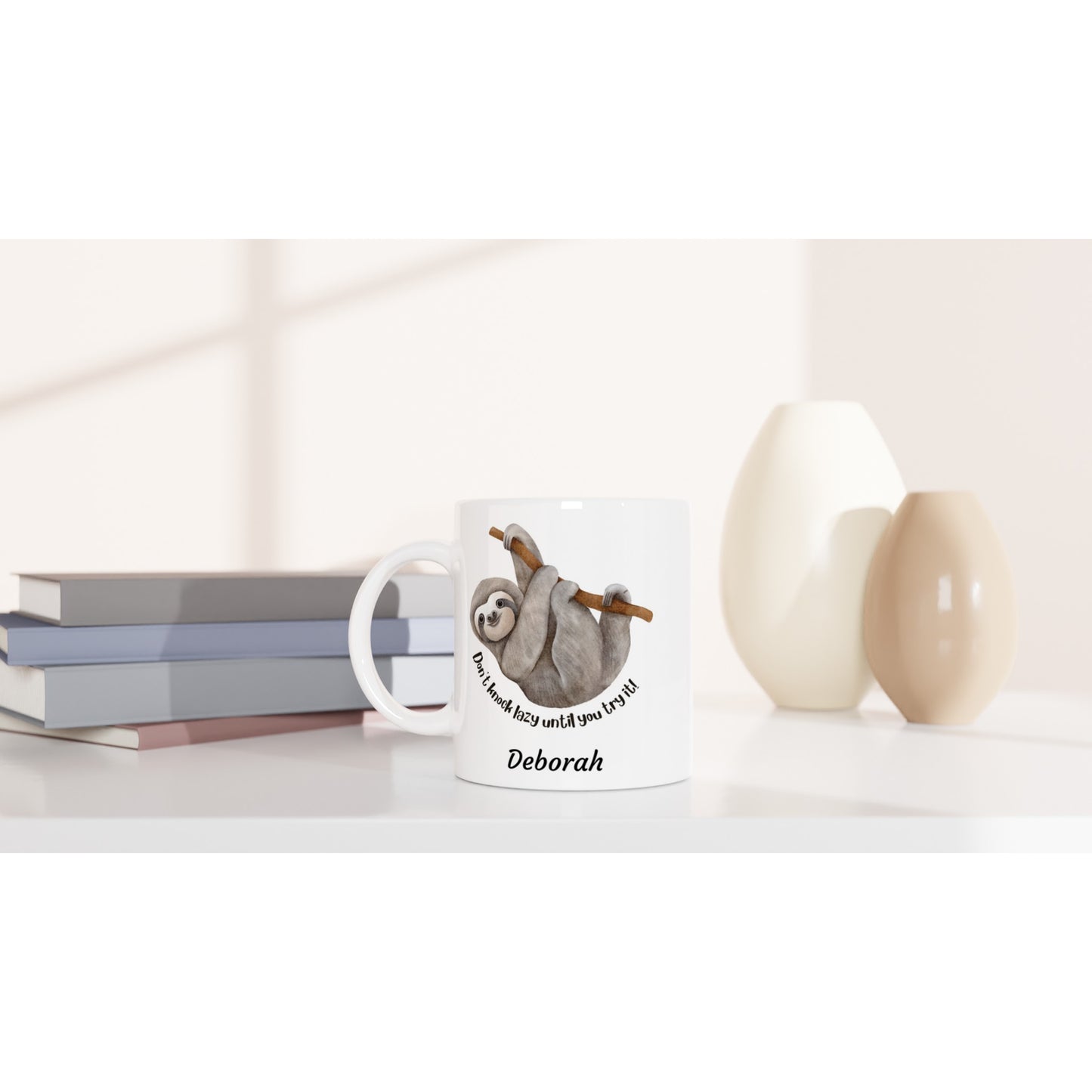 Personalise - Sloth, Don't Knock Lazy Until You Try It - White 11oz Ceramic Mug Personalised Mug animal customise Funny personalise