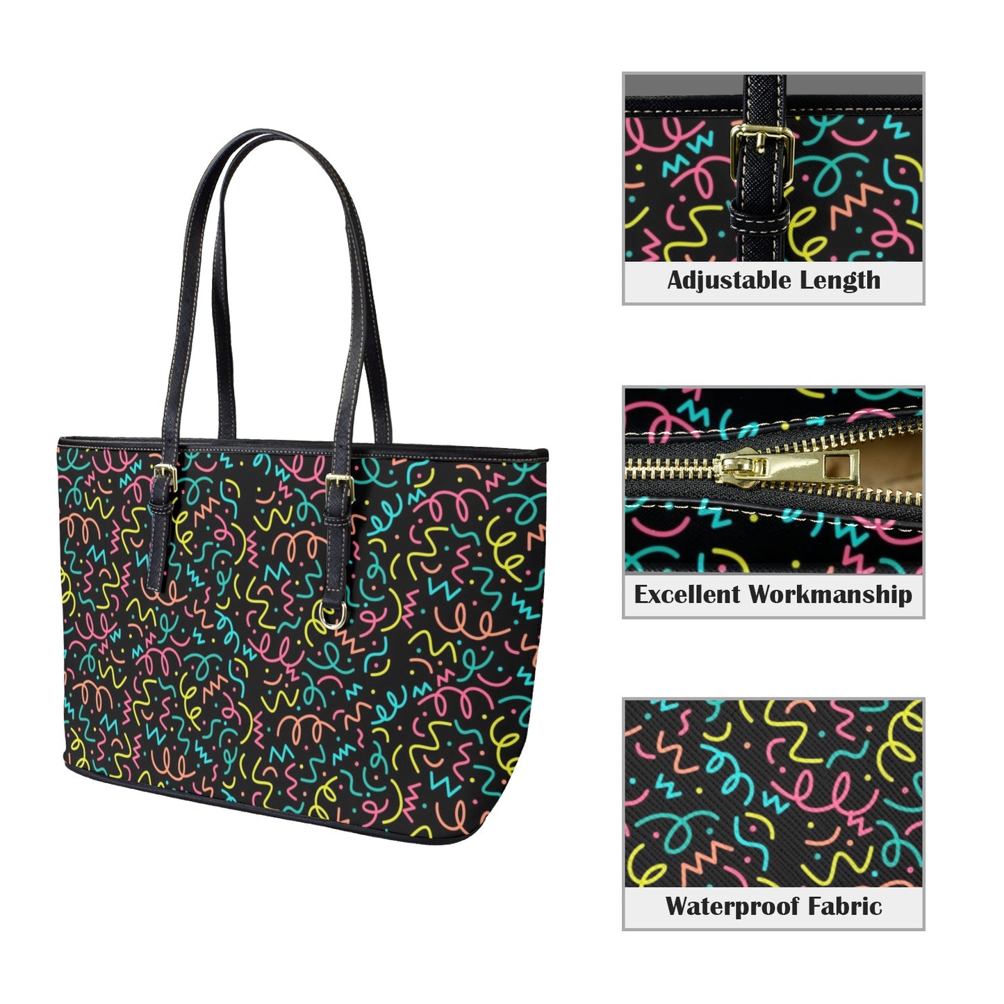 Squiggle Time - Leather Tote Bag-Large