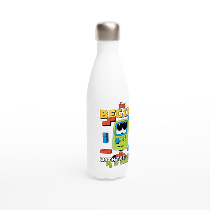 Fun Begins With The Press Of A Button - White 17oz Stainless Steel Water Bottle White Water Bottle Games