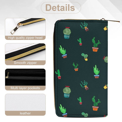 Cactus On Black - Leather Wallet / Purse Wallet / Purse Plants Printed Offshore