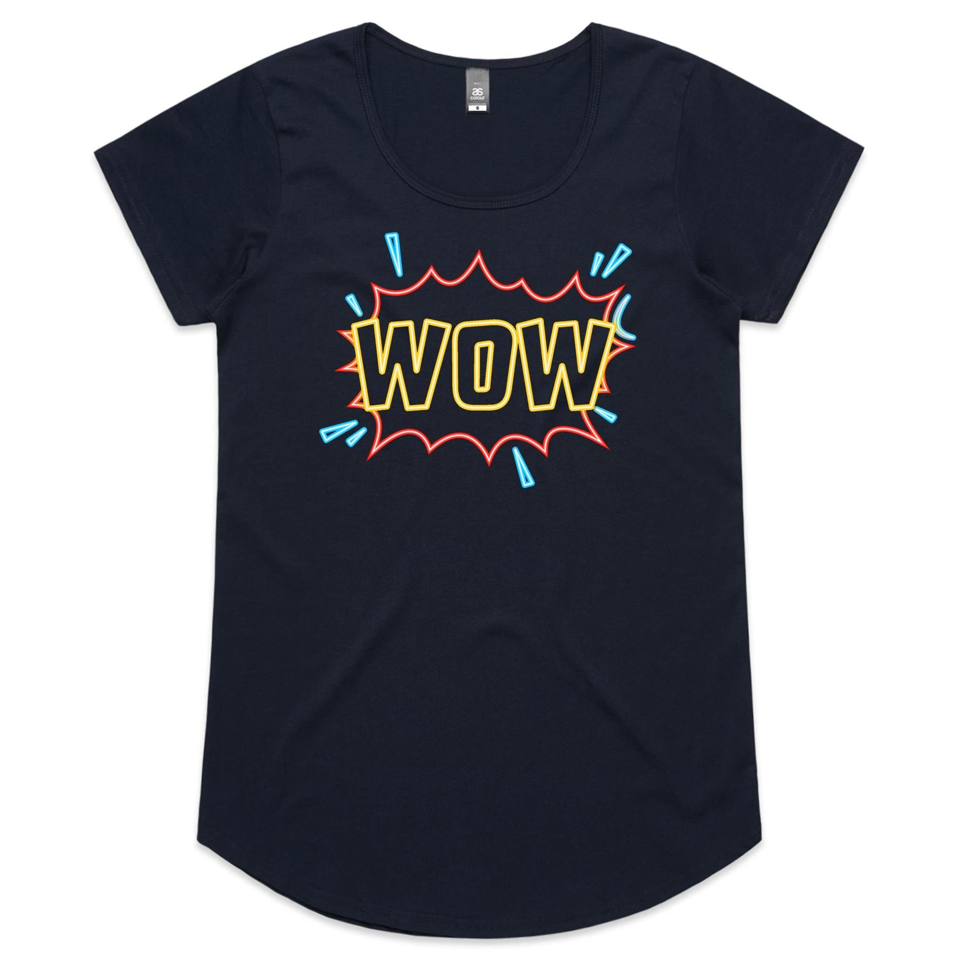 Wow, Comic Book - Womens Scoop Neck T-Shirt Navy Womens Scoop Neck T-shirt comic