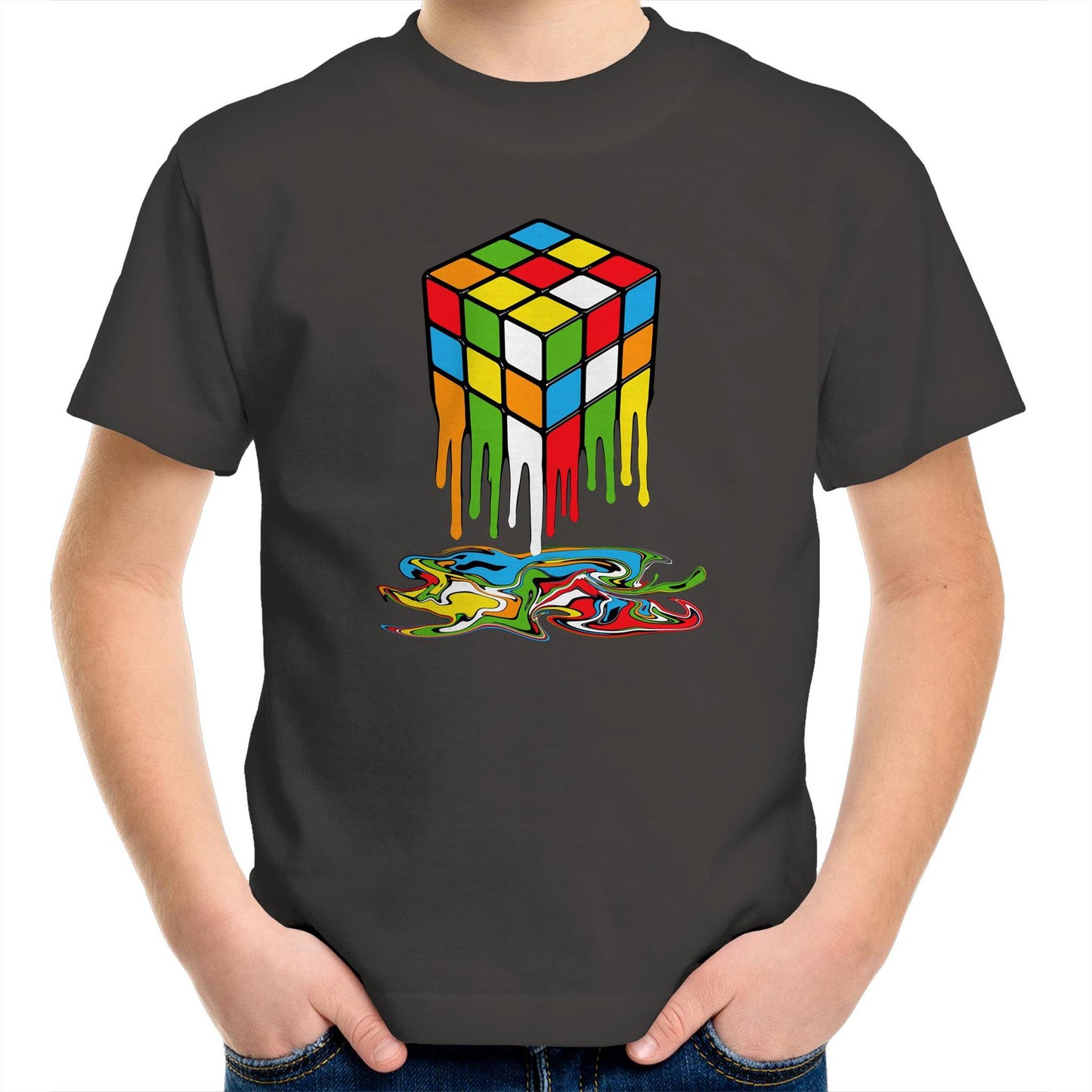 Melting Game Cube - Kids Youth T-shirt Charcoal Kids Youth T-shirt Games