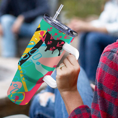 Bright Abstract - 40oz Tumbler with White Handle