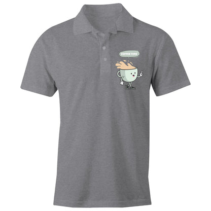 Coffee Time - Chad S/S Polo Shirt, Printed Grey Marle Polo Shirt Coffee Retro