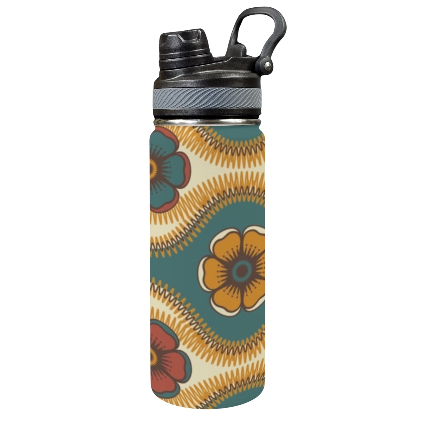 Vintage Floral - Insulated Water Bottle with Dual-Use Lid (18oz)