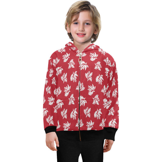 Red Retro Foliage, Hawaiian Flower - Senior Boys Zip Up Hoodie