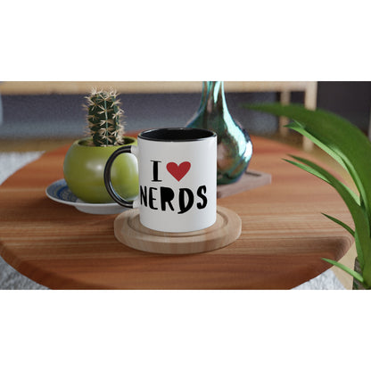 I Love Nerds, Red Heart - White 11oz Ceramic Mug with Colour Inside Colour 11oz Mug Globally Fulfilled Love