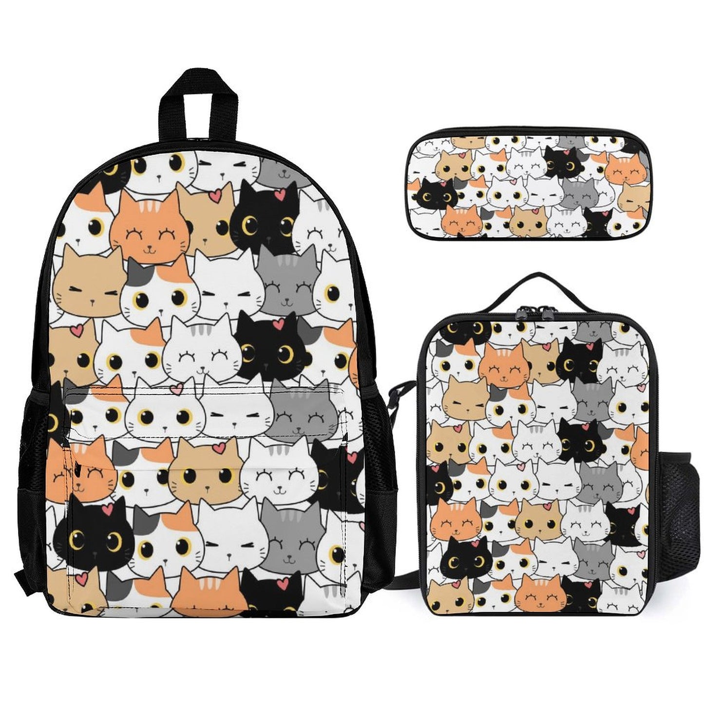 Cute Cartoon Cats - School Backpack Three Piece Set