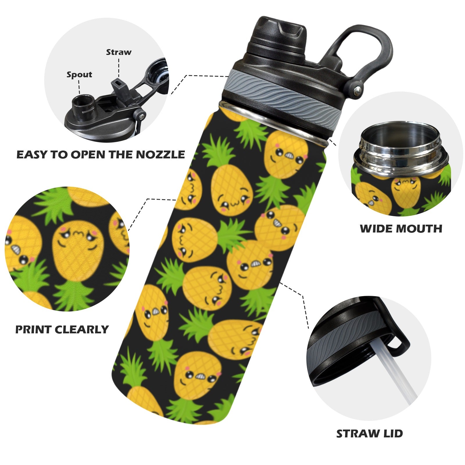 Cool Pineapples - Insulated Water Bottle with Dual-Use Lid (18oz) Insulated Water Bottle with Dual-Use Lid (18oz) Food Printed Offshore