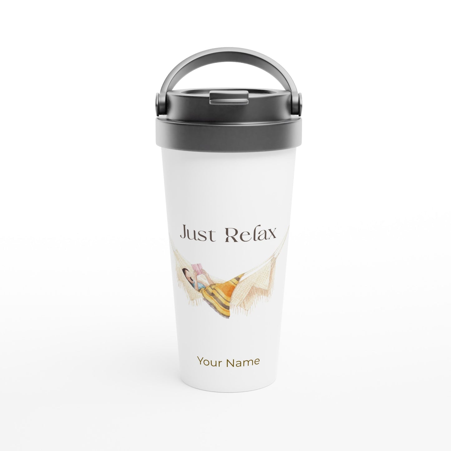 Personalised - Just Relax - White 15oz Stainless Steel Travel Mug Default Title Personalised Travel Mug coffee