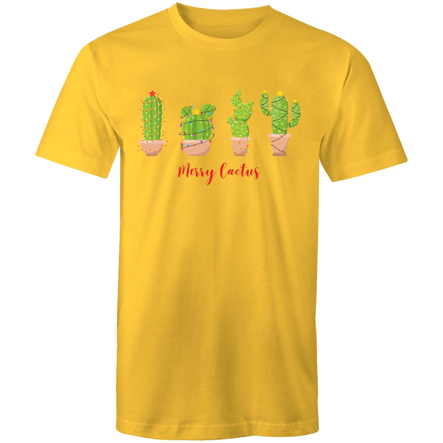 Merry Cactus, Christmas - Mens T-Shirt Yellow Mens Christmas T-shirt Christmas Printed In Australia