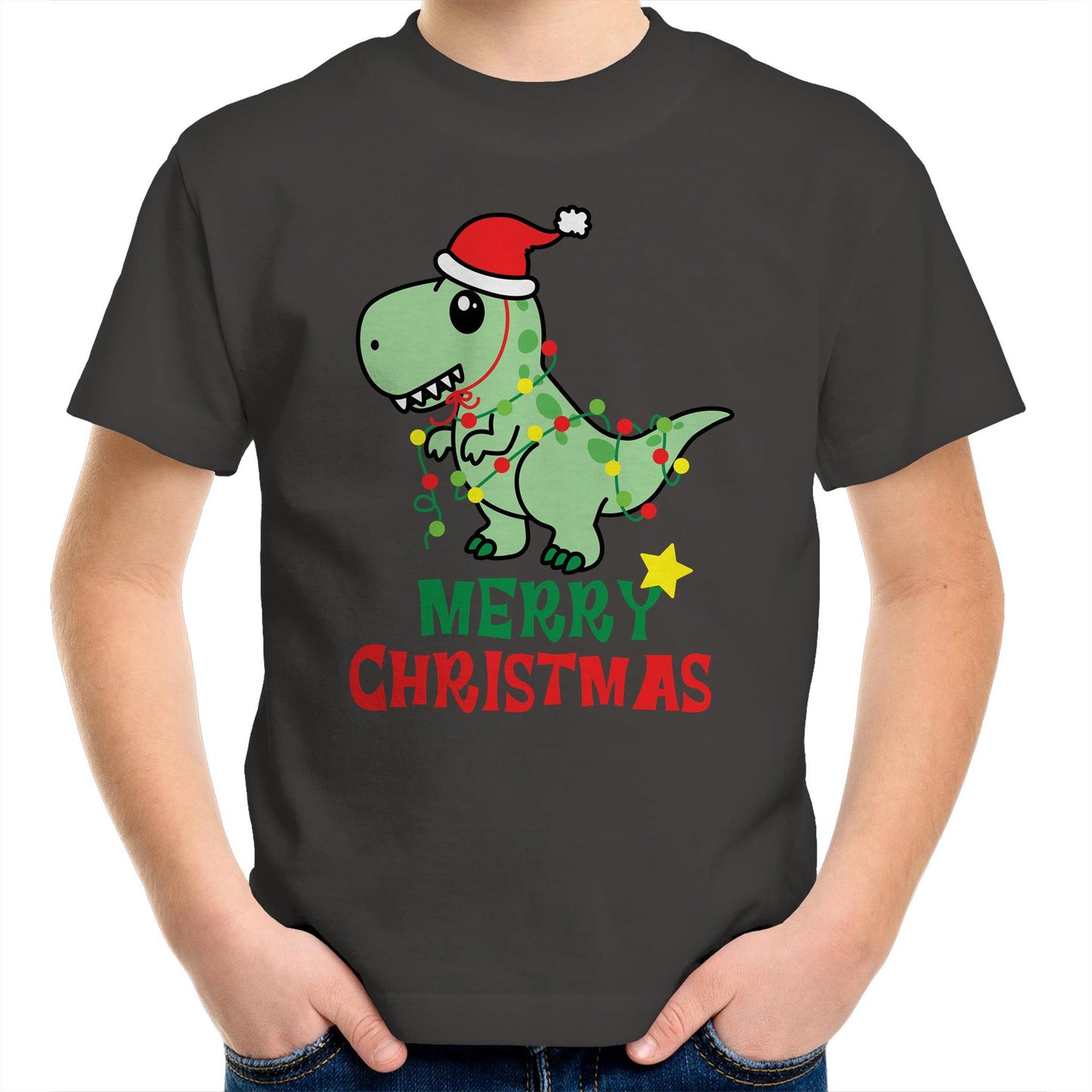 Dinosaur Santa, Merry Christmas - Kids Youth T-Shirt