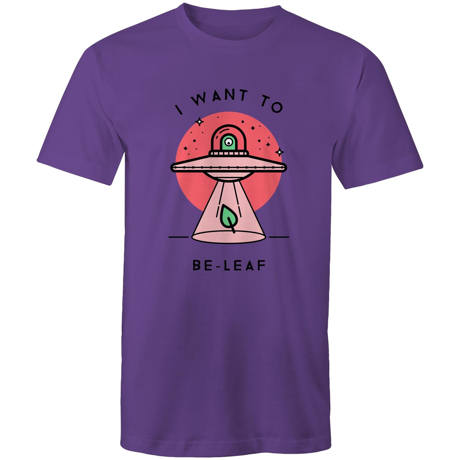 I Want To Be-Leaf, UFO - Mens T-Shirt Purple Mens T-shirt Sci Fi