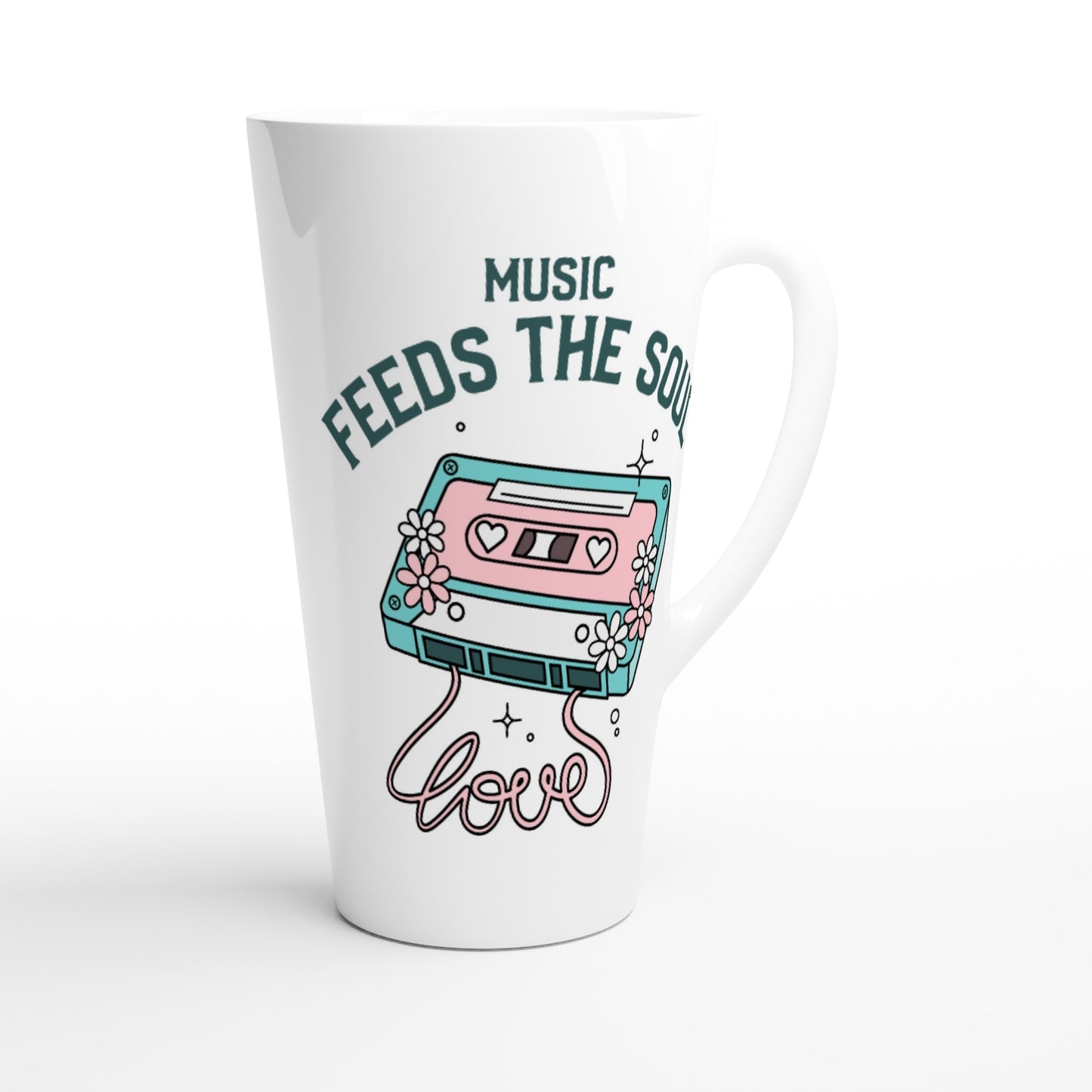Music Feeds The Soul - White Latte 17oz Ceramic Mug Latte Mug Music Retro
