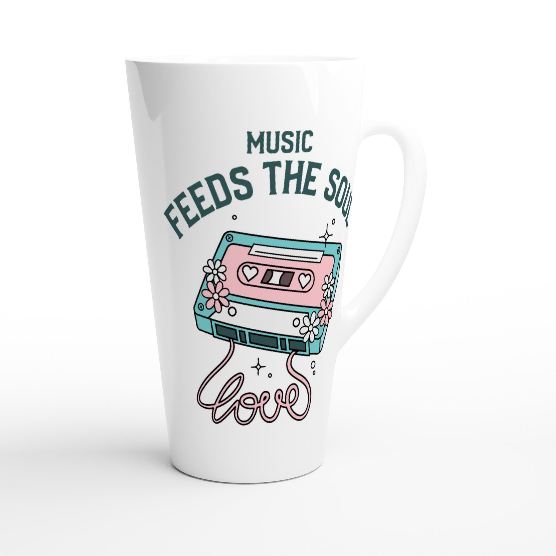 Music Feeds The Soul - White Latte 17oz Ceramic Mug Latte Mug Music Retro