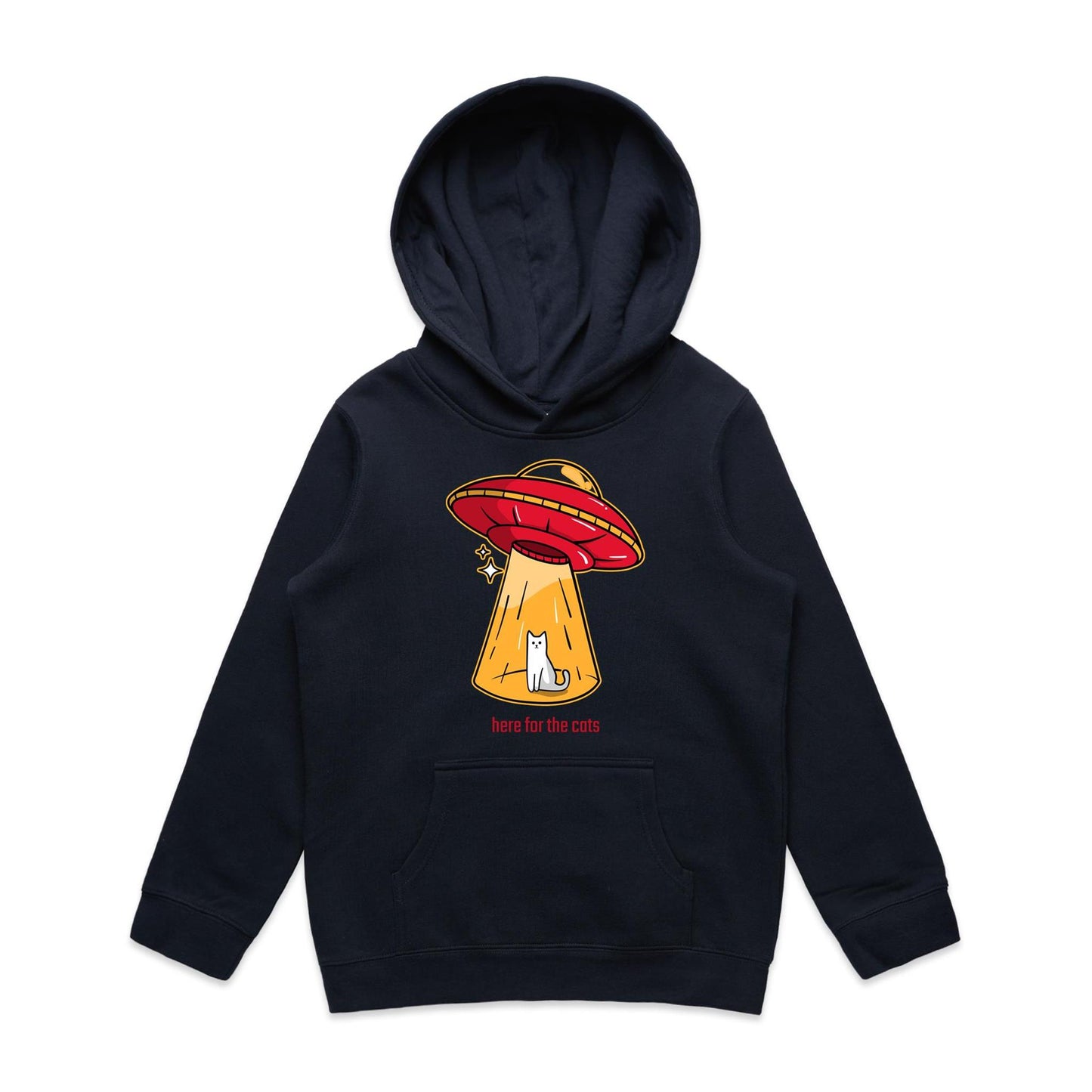 UFO, Here For The Cats - Youth Supply Hood Navy Kids Hoodie