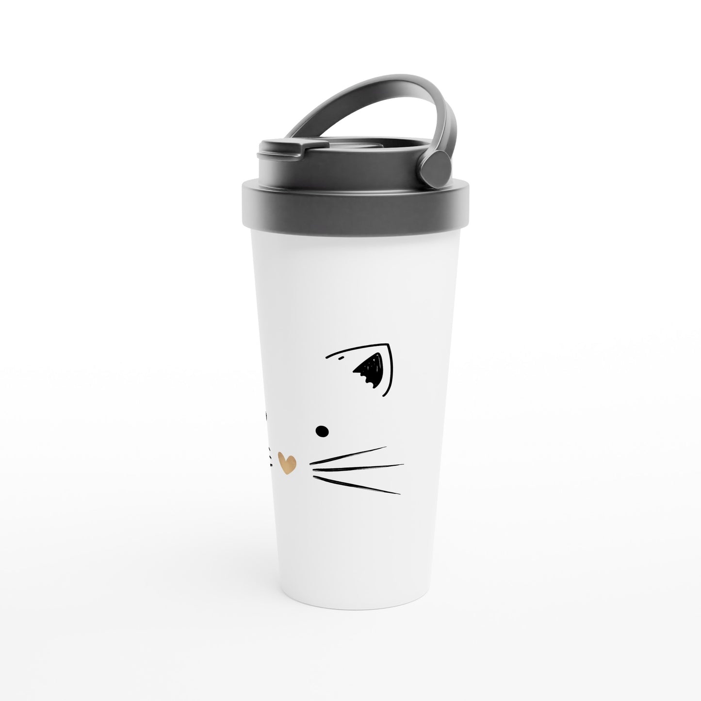 Cat Gold Heart Nose - White 15oz Stainless Steel Travel Mug Travel Mug animal Globally Fulfilled