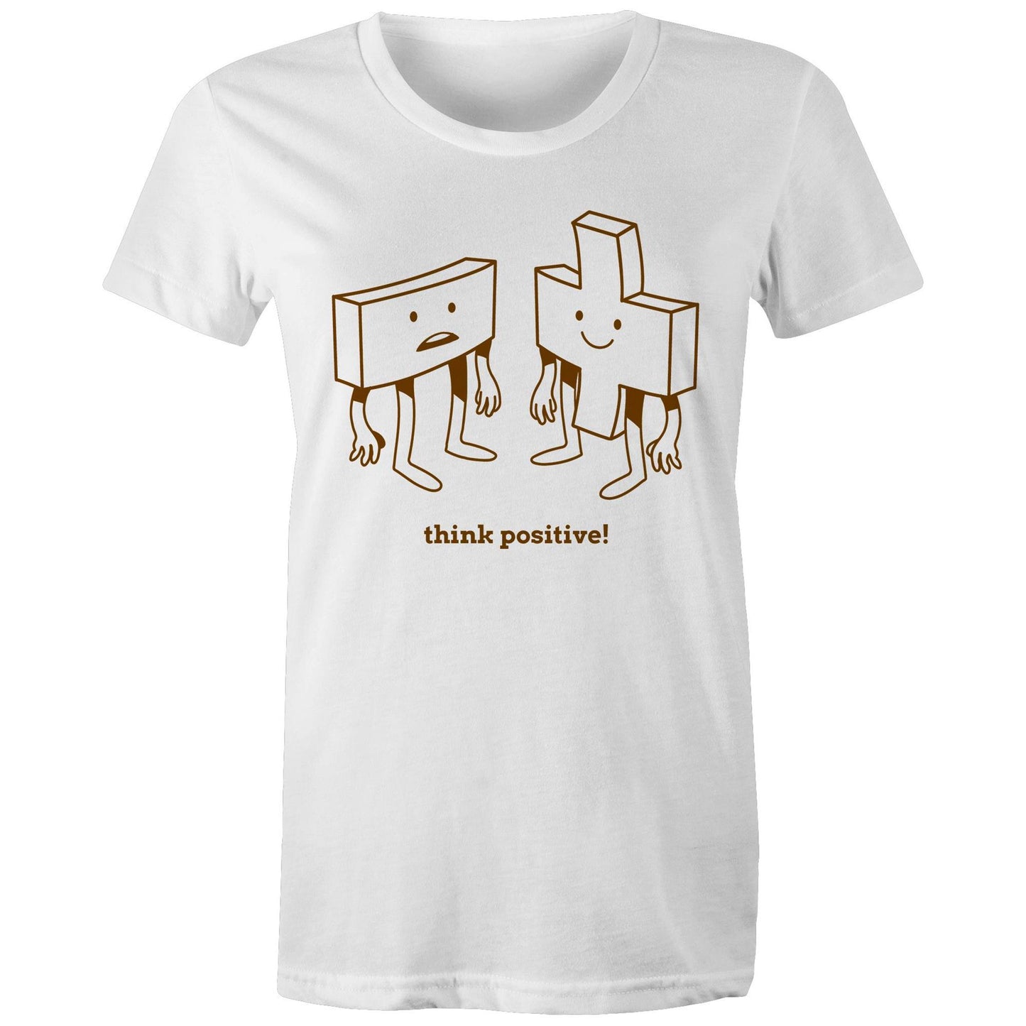 Think Positive, Plus And Minus - Womens T-shirt White Womens T-shirt Maths Motivation