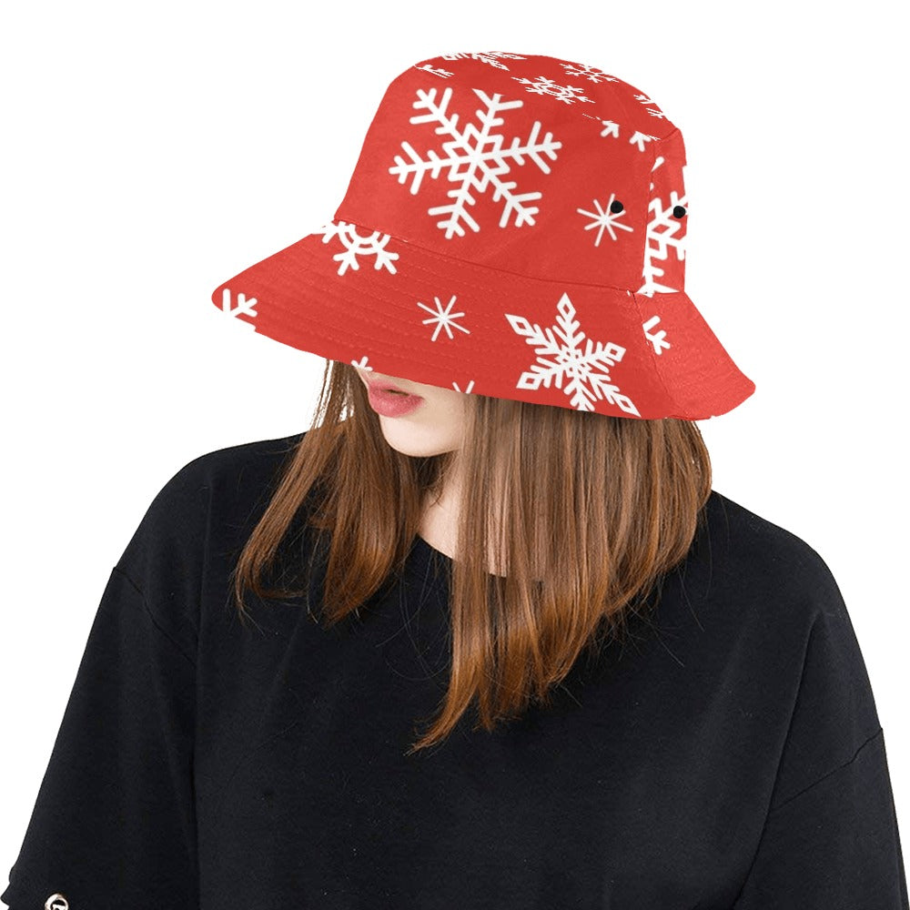 Red Snowflakes, Christmas - Womens Bucket Hat