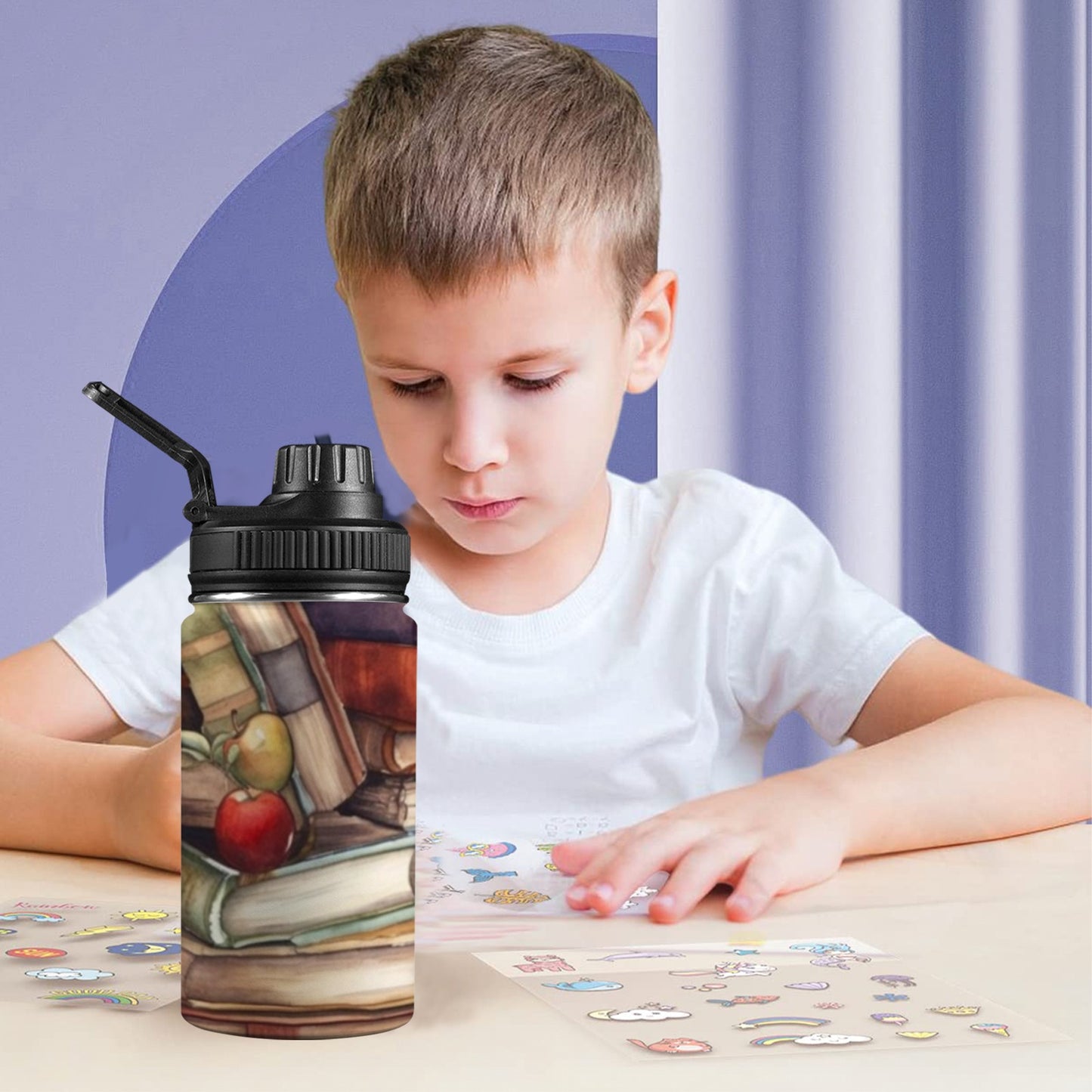 Watercolour Books - Kids Water Bottle with Chug Lid (12 oz)