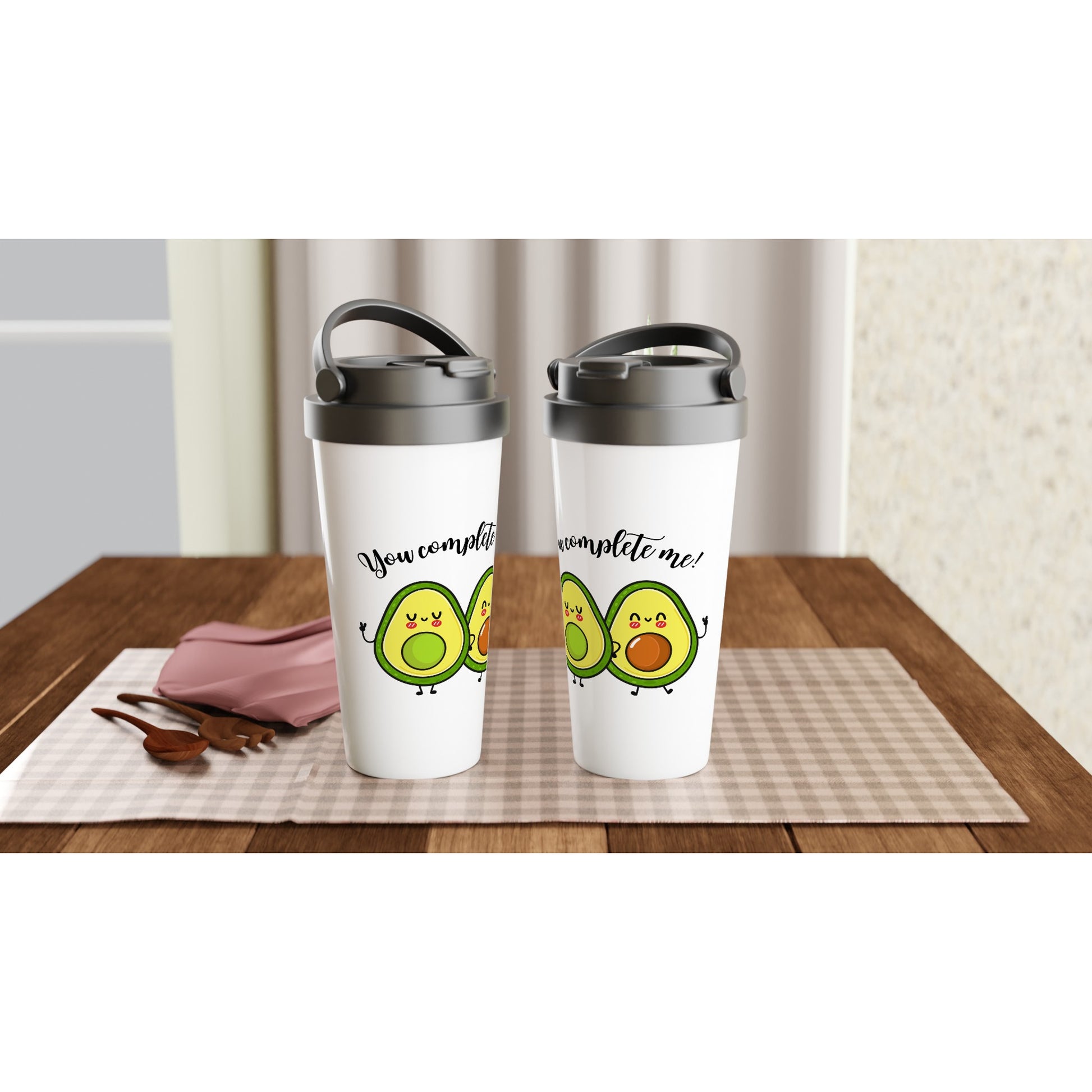 Avocado, You Complete Me - White 15oz Stainless Steel Travel Mug Travel Mug food Globally Fulfilled Love