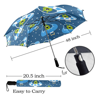 Cute Aliens in UFOs - Semi-Automatic Foldable Umbrella