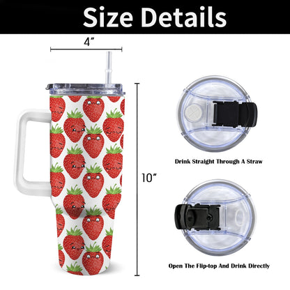 Strawberry Characters - 40oz Tumbler with White Handle