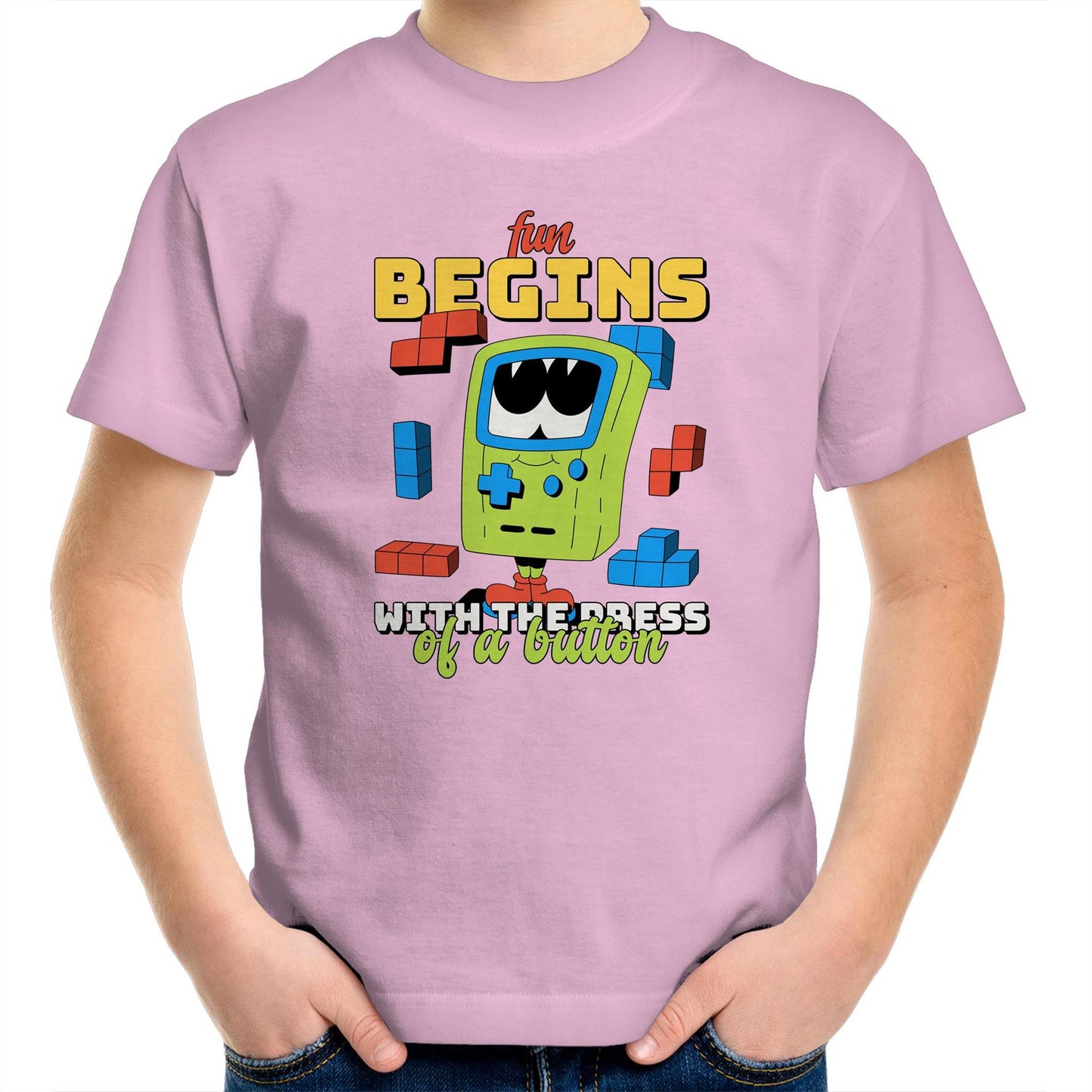 Fun Begins With The Press Of A Button, Video Game - Kids Youth T-Shirt