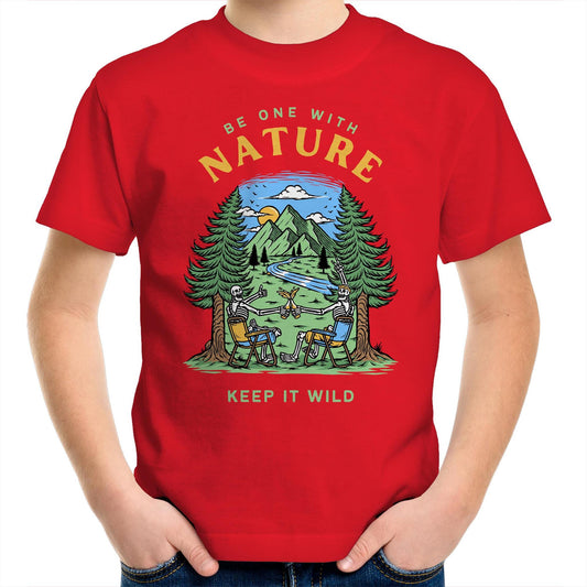 Be One With Nature, Skeleton - Kids Youth T-Shirt Red Kids Youth T-shirt Environment Summer