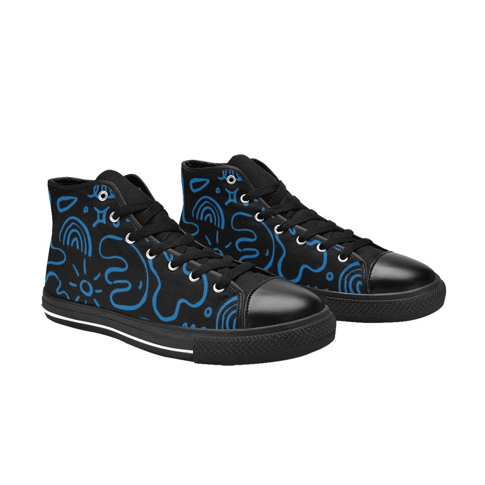 Blue Squiggle - Men's High Top Canvas Shoes