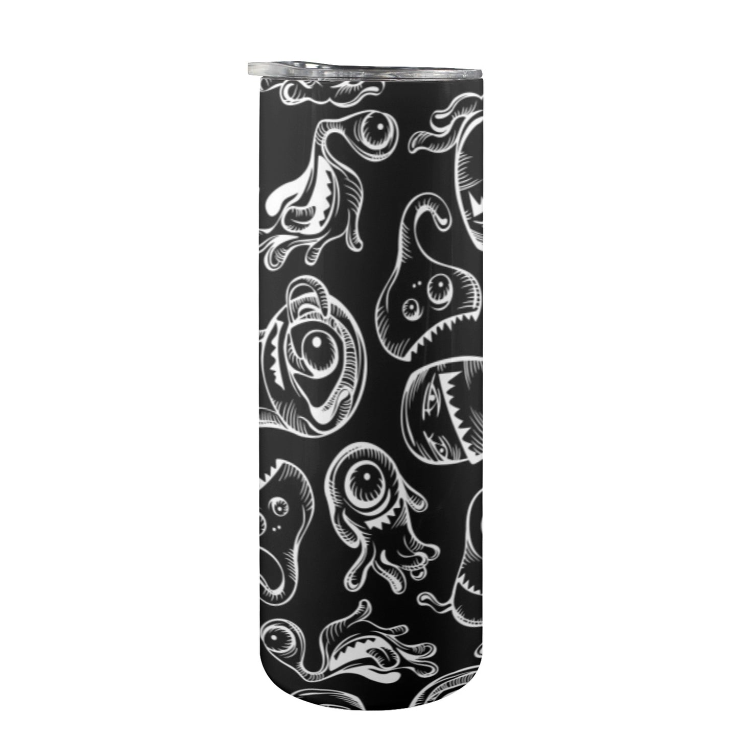 Monsters In Black And White - 20oz Tall Skinny Tumbler with Lid and Straw