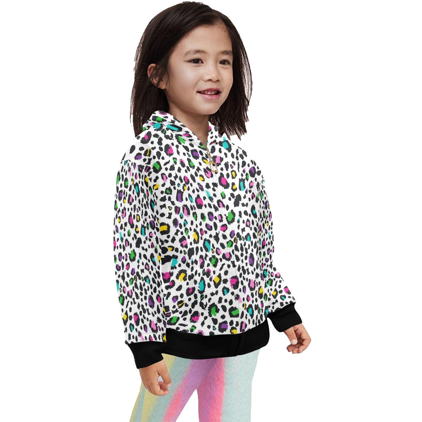 Animal Print In Colour - Junior Girls Zip Up Hoodie