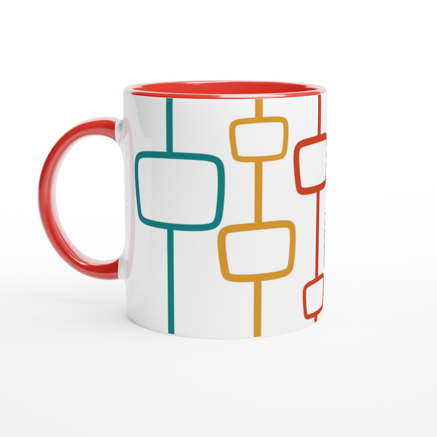 Retro Window Pattern - White 11oz Ceramic Mug with Colour Inside Ceramic Red Colour 11oz Mug Retro