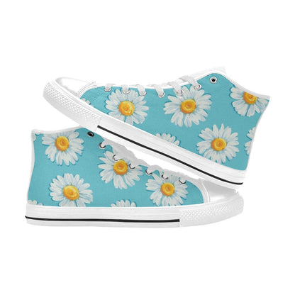 Daisy Floral On Blue - Women's High Top Canvas Shoes