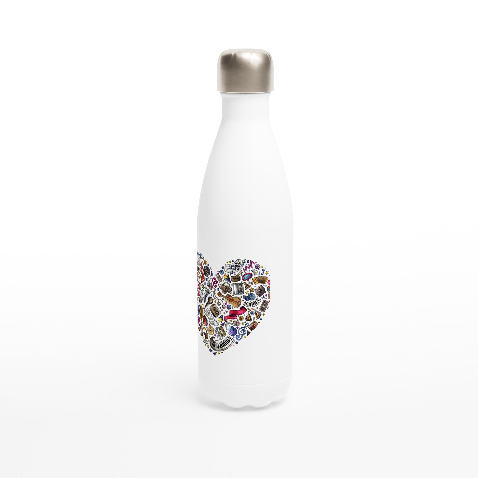 Heart Music - White 17oz Stainless Steel Water Bottle White Water Bottle Love Music