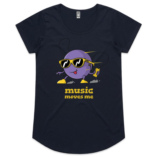 Music Moves Me, Earbuds - Womens Scoop Neck T-Shirt Navy Womens Scoop Neck T-shirt Music