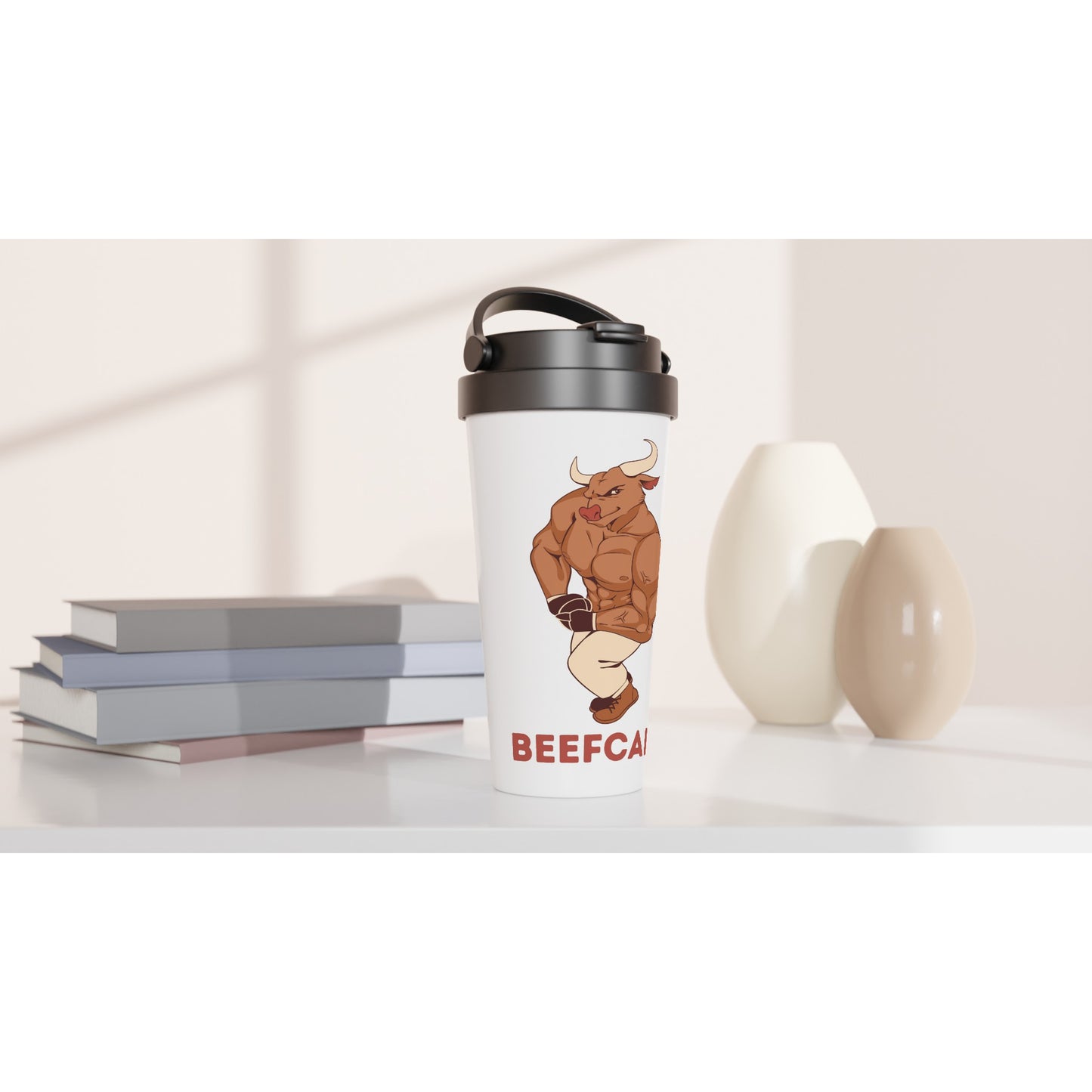 Beefcake - White 15oz Stainless Steel Travel Mug Travel Mug Fitness Globally Fulfilled