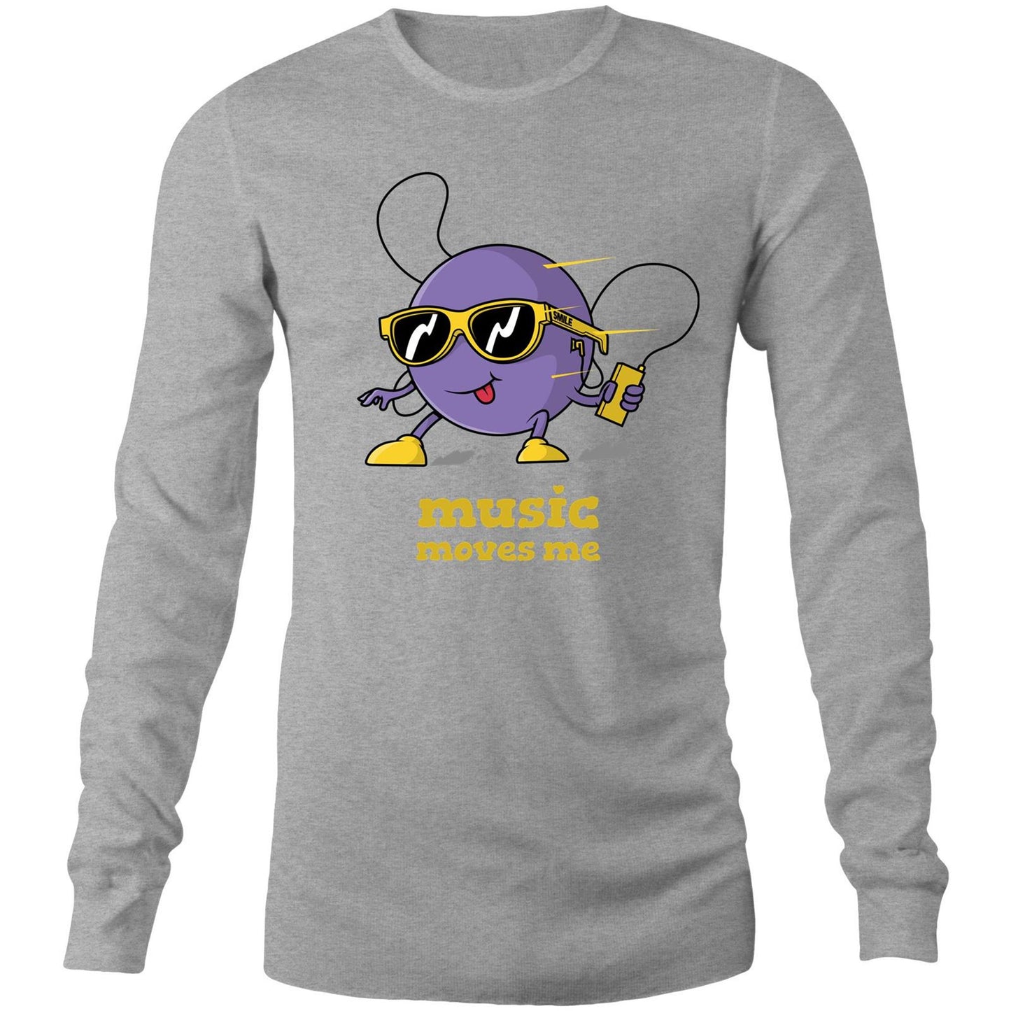 Music Moves Me, Earbuds - Long Sleeve T-Shirt Grey Marle Unisex Long Sleeve T-shirt Music