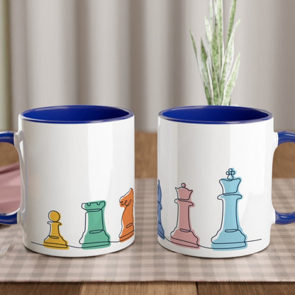 Chess - White 11oz Ceramic Mug with Colour Inside Ceramic Blue Colour 11oz Mug Games Globally Fulfilled