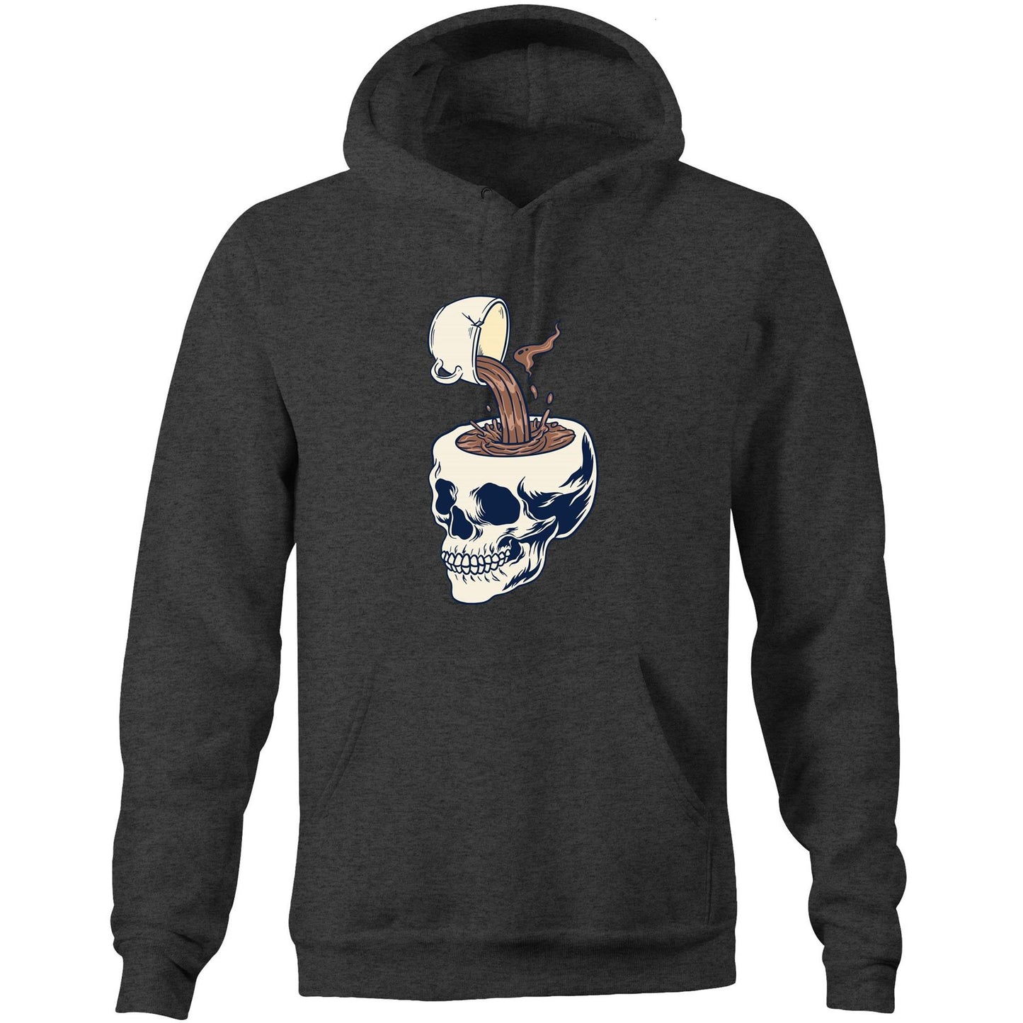 Coffee Skull - Pocket Hoodie Sweatshirt Asphalt Marle Hoodie Coffee