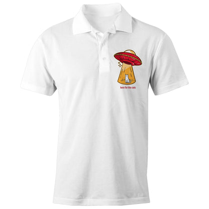 UFO, Here For The Cats - Chad S/S Polo Shirt, Printed White Polo Shirt animal Sci Fi