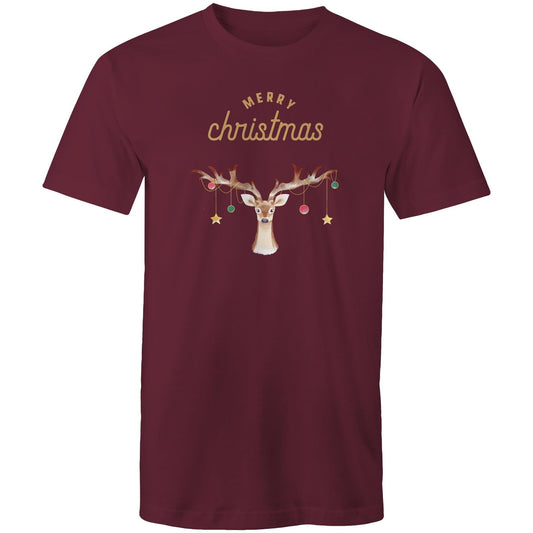 Merry Christmas Reindeer - Mens T-Shirt Burgundy Christmas Mens T-shirt Merry Christmas