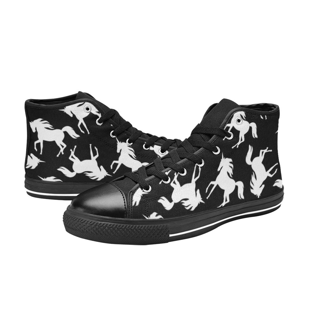 Black And White Unicorn - Women's High Top Canvas Shoes