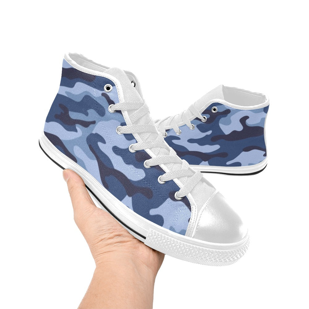 Blue Camouflage - Women's High Top Canvas Shoes