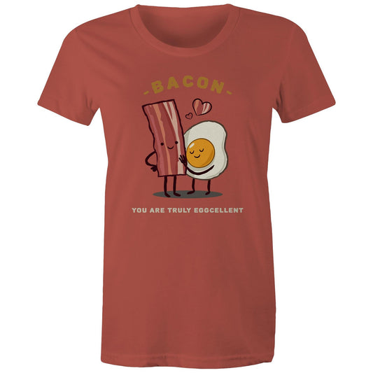 Bacon, You Are Truly Eggcellent - Womens T-shirt Coral Womens T-shirt Food