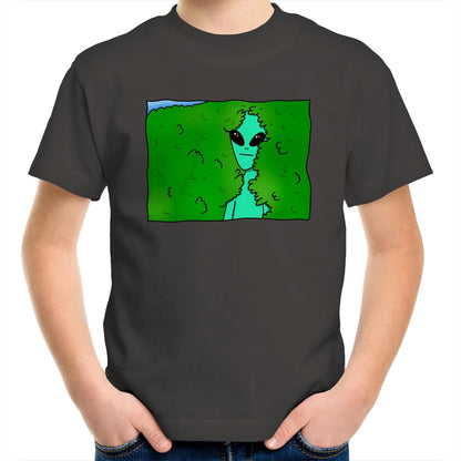 Alien Backing Into Hedge Meme - Kids Youth T-Shirt Charcoal Kids Youth T-shirt Funny Sci Fi
