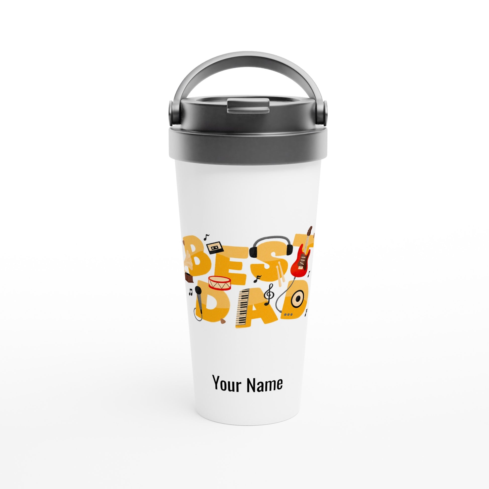 Personalised - Best Dad, Music - White 15oz Stainless Steel Travel Mug Default Title Personalised Travel Mug Dad Music