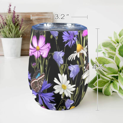 Butterfly Flowers - 12oz Wine Tumbler 12oz Wine Tumbler animal Plants Printed Offshore