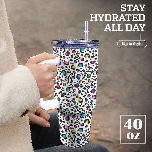 Animal Print In Colour - 40oz Tumbler with White Handle