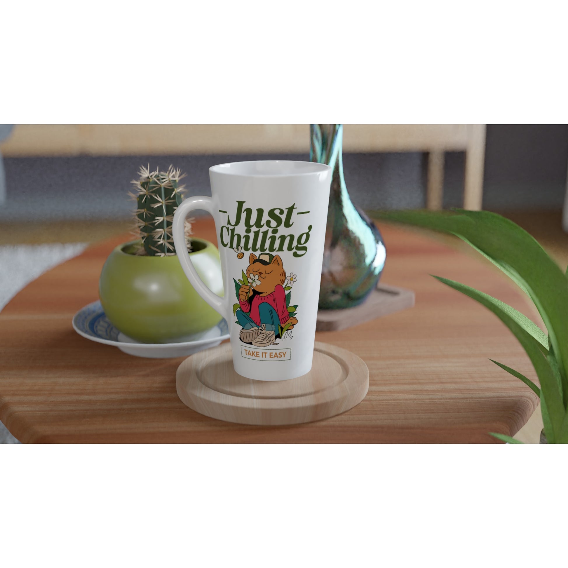 Just Chilling, Take It Easy - White Latte 17oz Ceramic Mug Latte Mug animal Globally Fulfilled